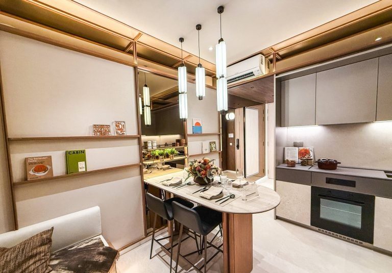 Showflat dining counter and kitchen